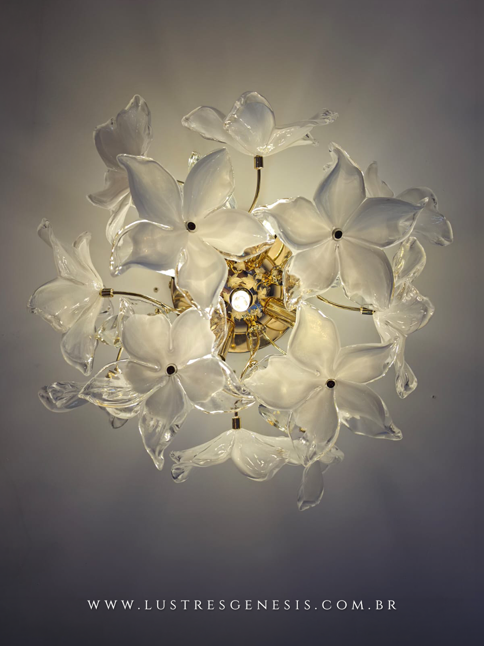 Plafon Moderno Dourado com Vidro Branco 70cm para Sala de Jantar, Quarto, Hall e Corredor